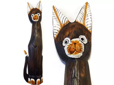 Figurka Koty Rzeźba Drewniana KOT 80cm Rękodzieło Brąz